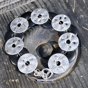 Mid Century Modern Style Handcrafted Black Silver Satin Disc Beads Bracelet